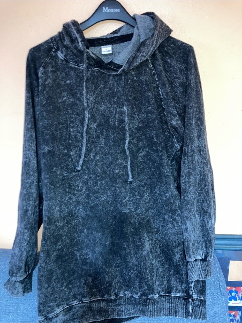 Men's Washed Black Crewneck Hoodie Sweater